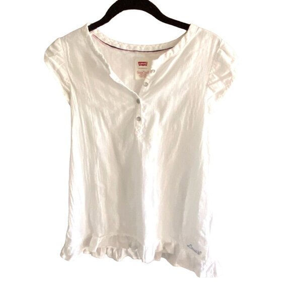 Levi's Youth Light Weight Ruffle Sleeve Blouse-White-Size XL-GUC - Picture 1 of 8